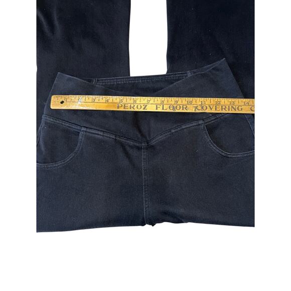 black Flare pull on Legging stretch  pants Criss Cross Waist Med Petite - Picture 5 of 5